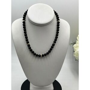 Black onyx beaded 14k solid gold spacers necklace 10k Clasp Single Strand